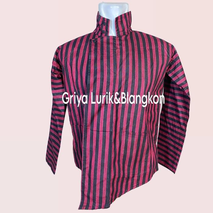 Promo Baju Lurik Jawa Alusan Bahan Katun Halus Model List Merah Hitam Ukuran Dewasa Pria Original