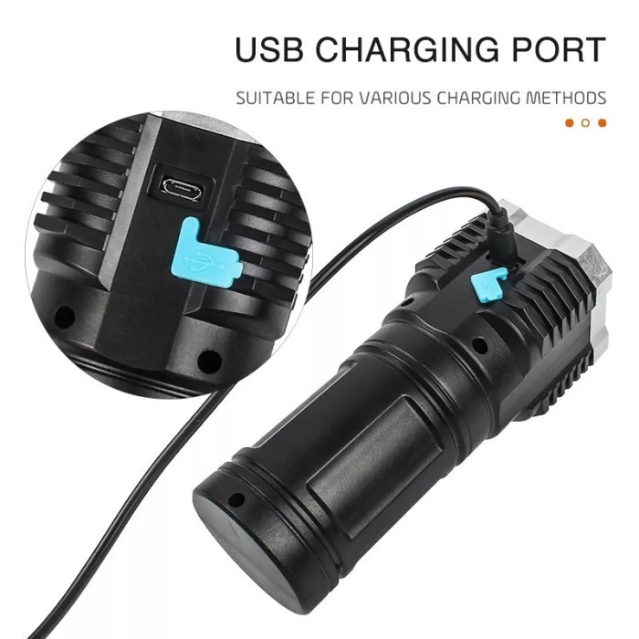 Senter 4 Led + Cob Light Super Terang L-S03 Senter Rechargeable 4 Mode
