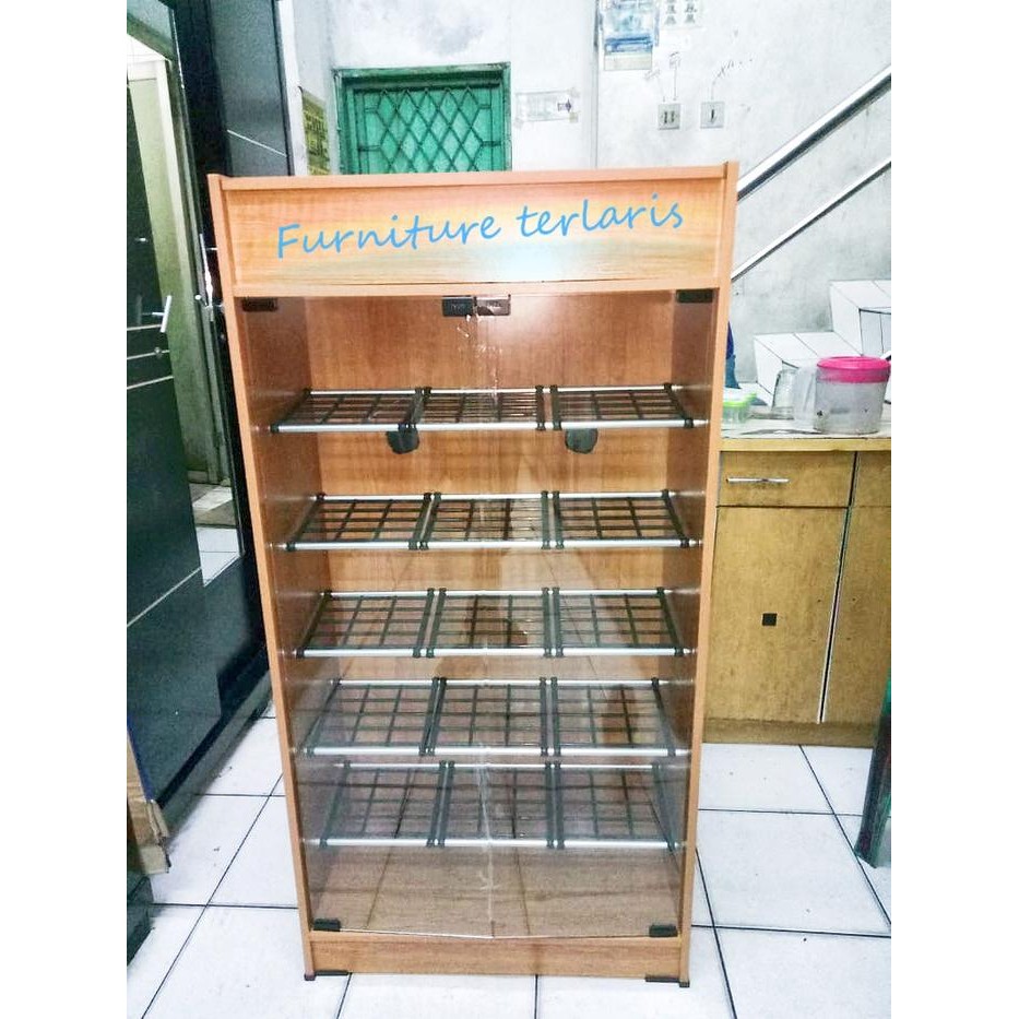 Rak sepatu kaca kayu lemari sepatu kaca kayu