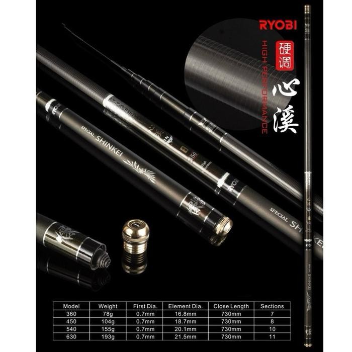 Joran Tegek Ryobi Shinkei 360 s/d 630 Carbon Kuat dan Ringan