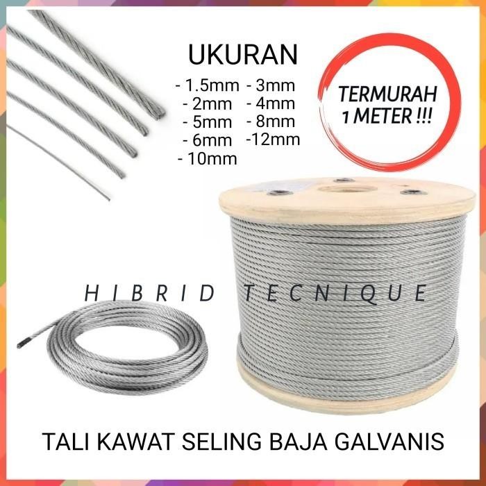 PREMIUM Kawat Seling galvanis 16mm Tali seling baja wire rope kawat kabel seling