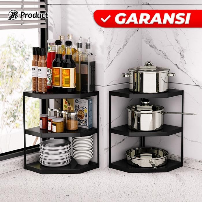 PREMIUM Rak Sudut Siku Dapur Kamar Mandi Tempat Alat Masak Panci Pan 2 3 Susun