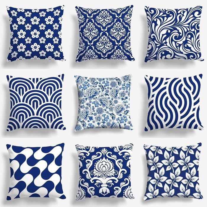 PREMIUM Sarung Bantal Sofa Motif Porcelain Biru Putih 40x40 cm