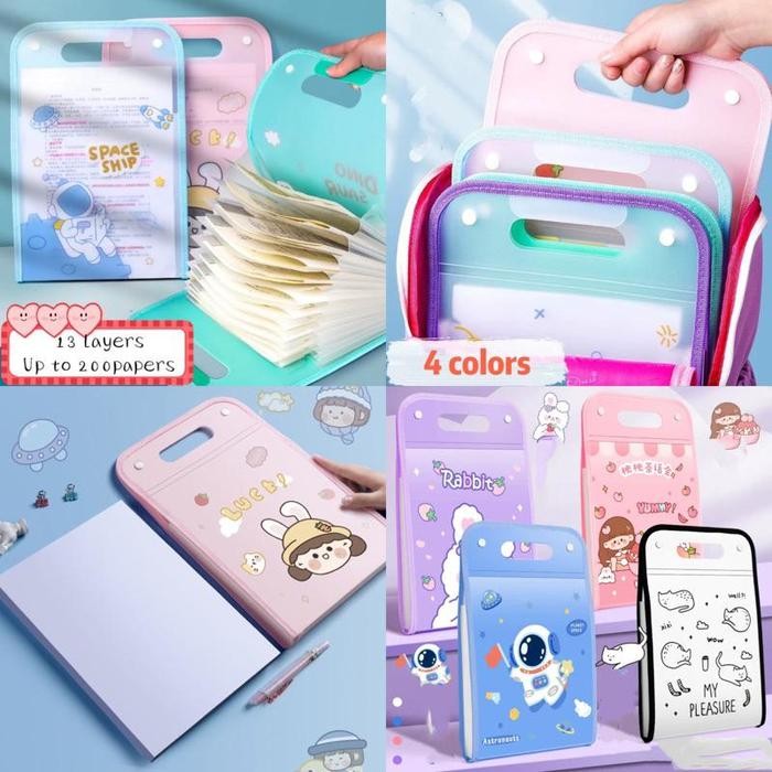 

[Deli Atk] 13 Pockets Snap Plastic Expanding Portable File Bag Hanging Stationery