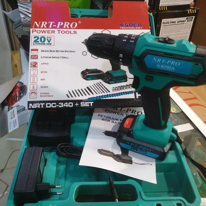 Mesin Bor Baterai Cordless Drill Bor Charger Cas 2 Baterai