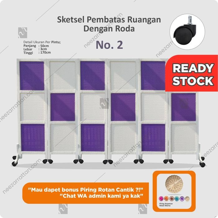 Sketsel Partisi Pembatas Penyekat Ruangan 3 pintu Pakai Roda