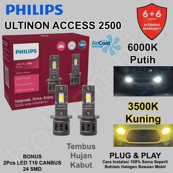 Led Mobil H3 Philips Ultinon Access Putih, Weathervision 3500K Kuning
