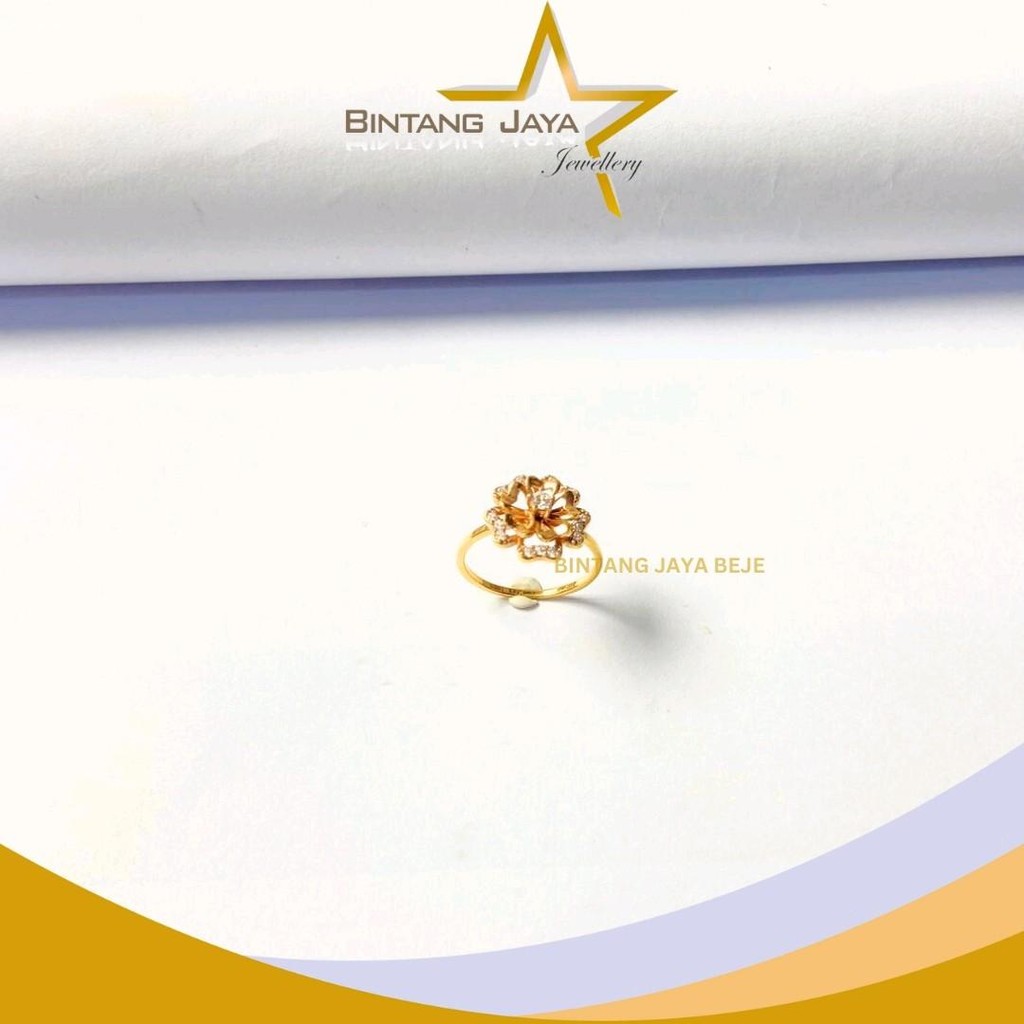 Cincin Emas Asli - Motif Bunga M Putih Rosegold - Kadar (17K) -  | 2,65 Gram - Nuansa Feminin yang A