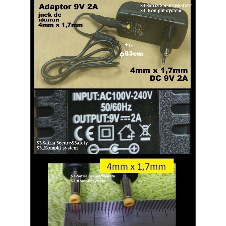 ADAPTOR 9V 2A DC JACK KECIL 4X1,7 MM 4.0 X 1.7MM 4MM 1,7MM 4.0X1.7