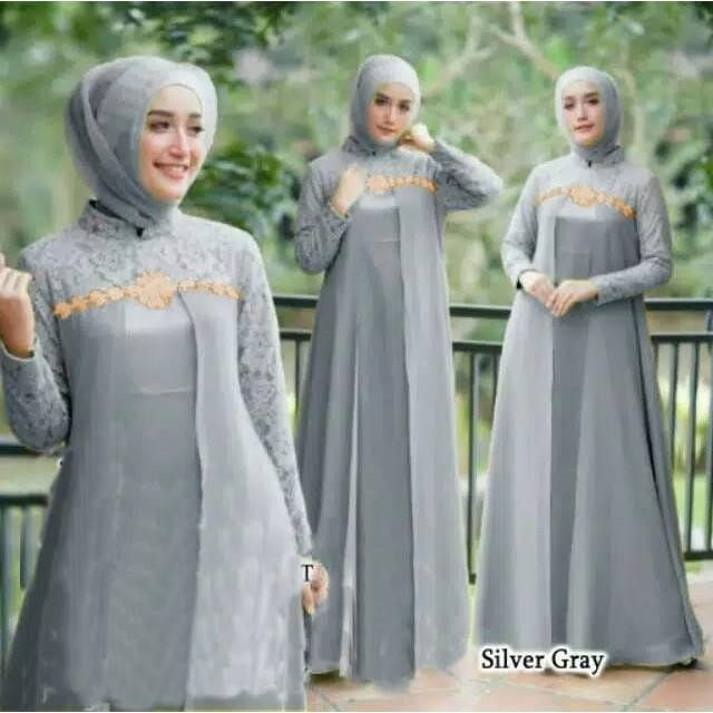 Gamis Brukat Lapis Furing Ukuran S - Xxl Baju Pesta Wanita Muslim Terbaru