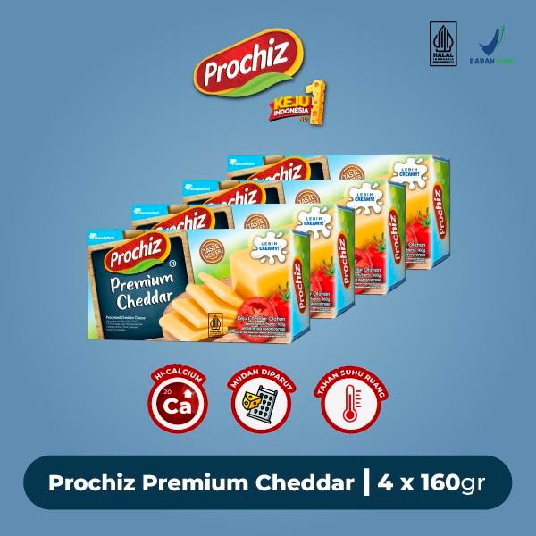 

Keju PROCHIZ Cheddar Premium 160 gr Paket 4 Pcs