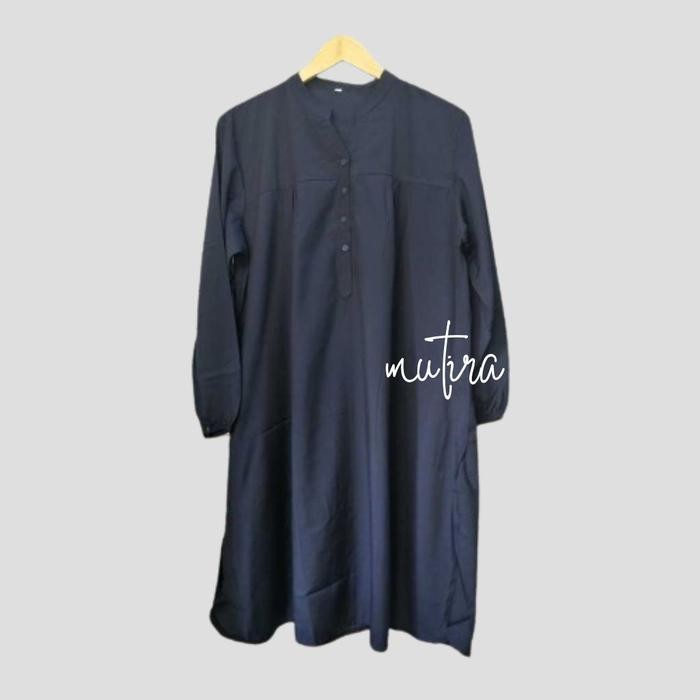 Tunik viscose polos atasan wanita jumbo kancing biru - navy - elektrik - jeans - kancing hidup