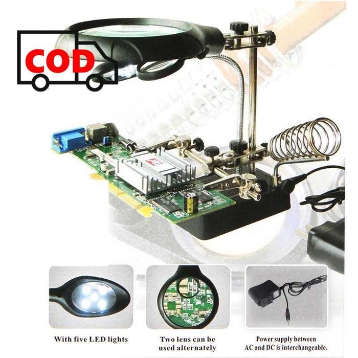 

Ready Stock Kaca Pembesar 3 Lensa Dengan Lampu Led Dan Stand Penjepit