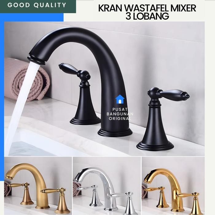 KRAN WASTAFEL 3 LUBANG PANAS DINGIN ANTIK BRASS BRONZE KERAN AIR MIXER