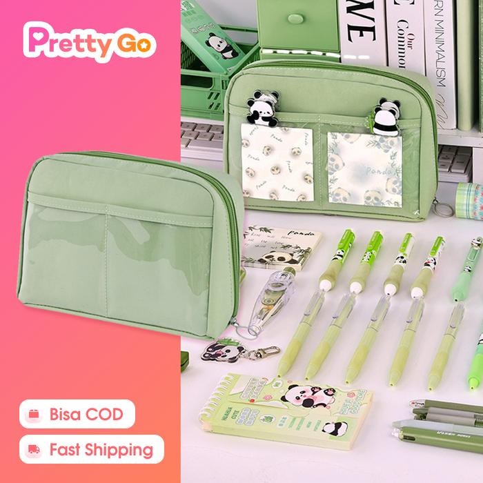 

Hijau Tempat Pensil Alat Tulis Transparan Kapasitas Large Capacity Pencil Case Pensil Tas