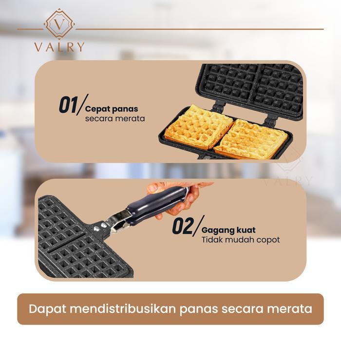 

Belgian Waffle Maker Valry Cetakan Kue Croffle Wafel Teflon Crofel Marble Anti Lengket Tebal Gratis
