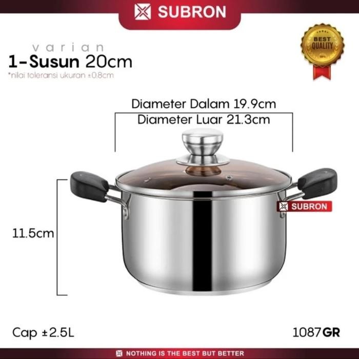 SUBRON PANCI SUP 20 CM STAINLESS TEBAL TUTUP KACA