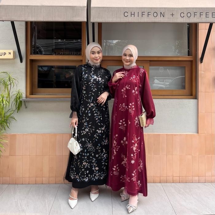 Dezhaf - Aruna Dress Satin Dress Brukat Dress Tile Garden Dress Lebaran