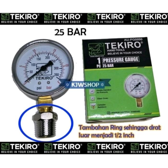 Manometer 25 Bar Tekiro Drat 1/2 Stainless Pressure Gauge 25Bar Pressure Gauge 25Kg Tekiro Presure
