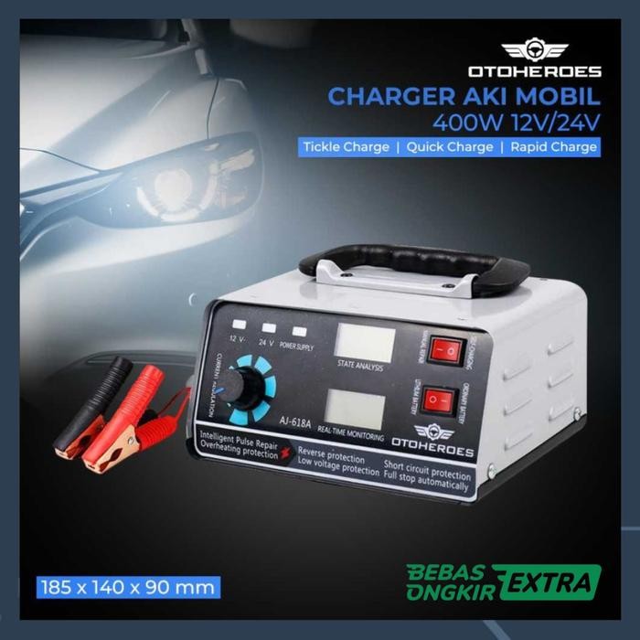 Charger Aki Motor Mobil Portable Otomatis Charger Battery Accu Repair Fast Charging 12V 24V