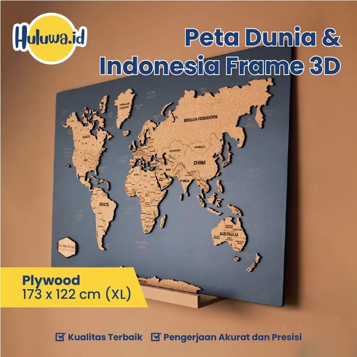 Peta Frame 3D / Peta Dunia & Indonesia Frame 3D / 3D Wall Map Decor