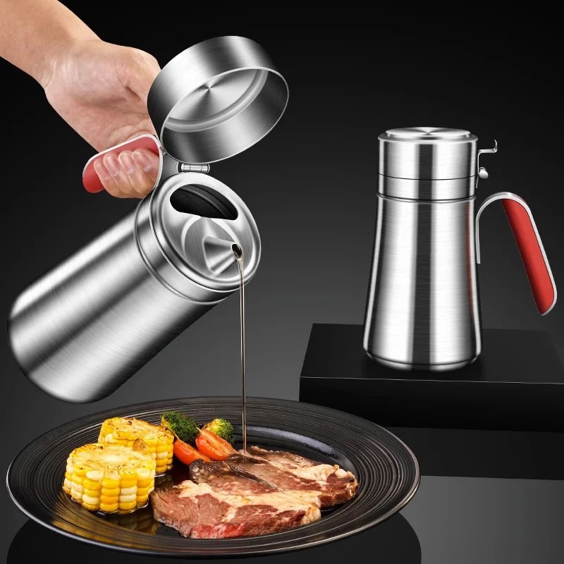 DOSD Olive Oil Kettle Kitchen Seasoning Oil Bottle Dispenser Stainless Steel Vinegar Oil Funnel Crue