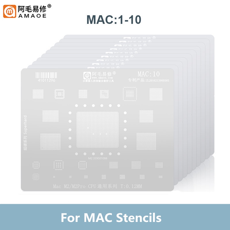 DOSD AMAOE MAC1-10 0.12mm BGA Reballing Stencil for Mac M1 T2 MacBook Pro A2159 A1534 A1706 A1707 SS