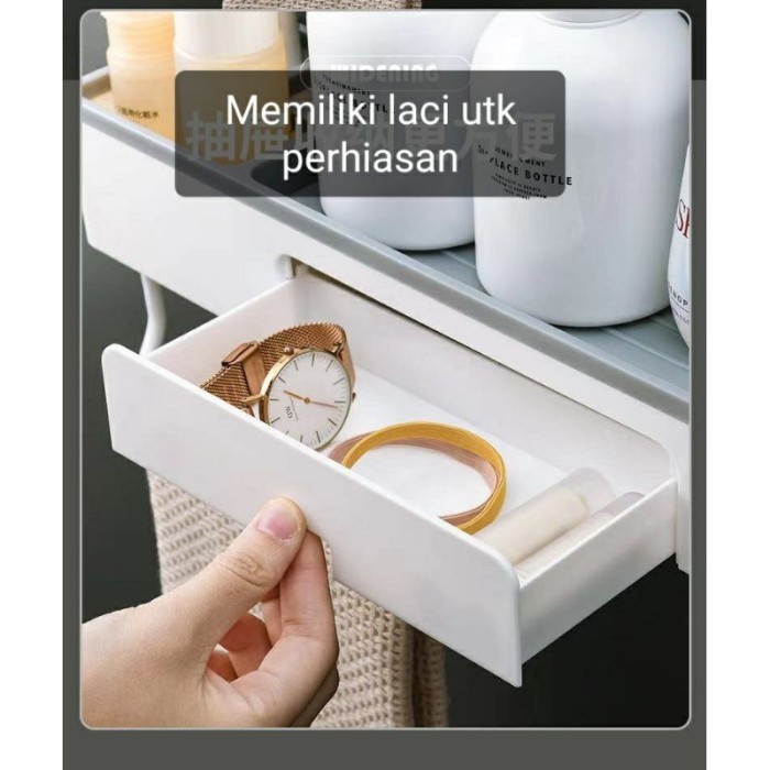 Tebaru Rak Kamar Mandi Tempel Aesthetic Lengkap Hanger Laci Berkualitas