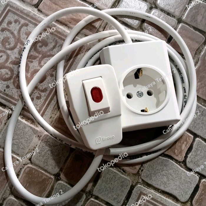 READY STOCK STOP KONTAK BROCO 1 LUBANG + KABEL + STEKER SAKLAR LAMPU BROCO