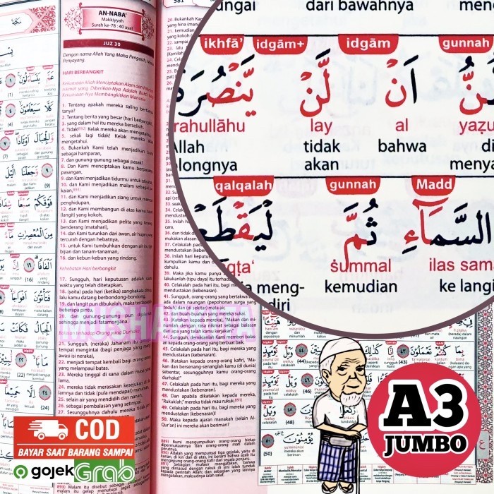 ALQURAN JUMBO LANSIA A3 LATIN PERKATA DAN TERJEMAHAN TAJWID PEMULA A3
