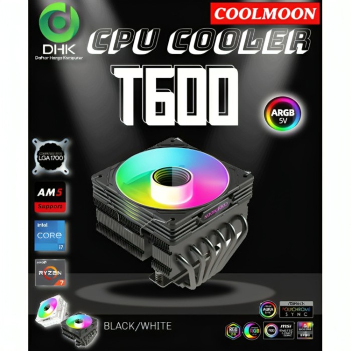 TERMURAH - COOLMOON CPU COOLER T600 6 PIPE PWM ARGB