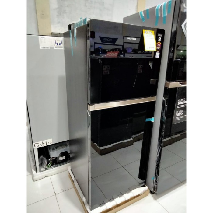 KULKAS POLYTRON 2 PINTU PRW 23 MNX MNR TEMPERED GLASS HITAM MAGELANG