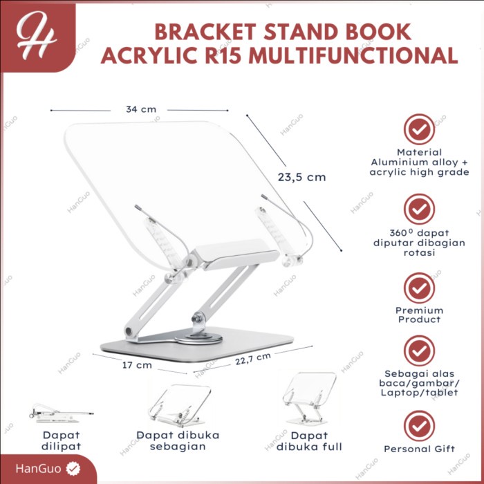 

Book Stand Reading Holder R15 Penyangga Buku Akrilik Ipad Laptop 360