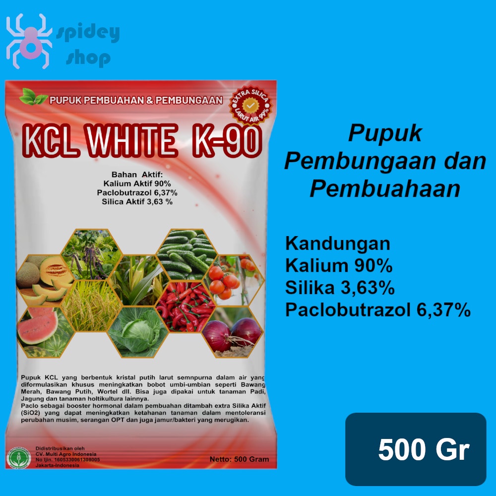 Pupuk Kalium KCL White K90 500 Gram plus Silika dan Paclobutrazol untuk Pembuahan
