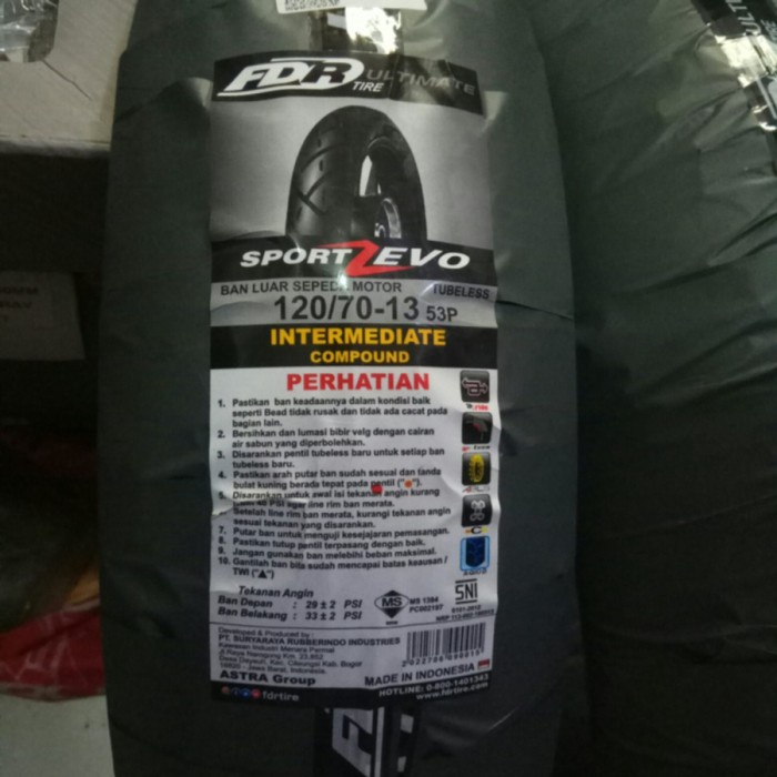 Ban Fdr 120/70-13 Sport Zevo Tubeless Matic Yamaha Depan Nmax