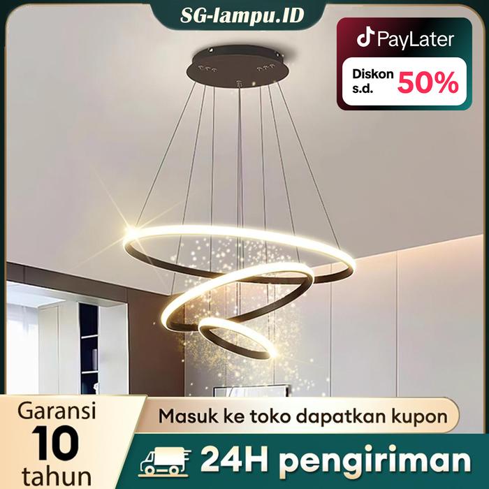 TERBARU - Lampu gantung minimalis Dilengkapi remote Ceiling Lamp Emas 3 Ring led Lampu led kamar