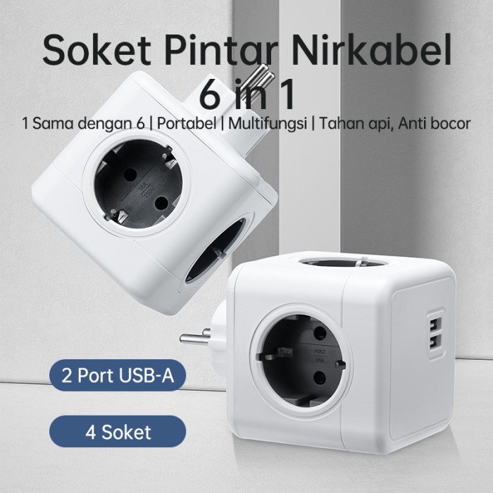 KIVEE Kubus 6 in 1 Stop kontak kabel Colokan listrik Colokan lubang*4