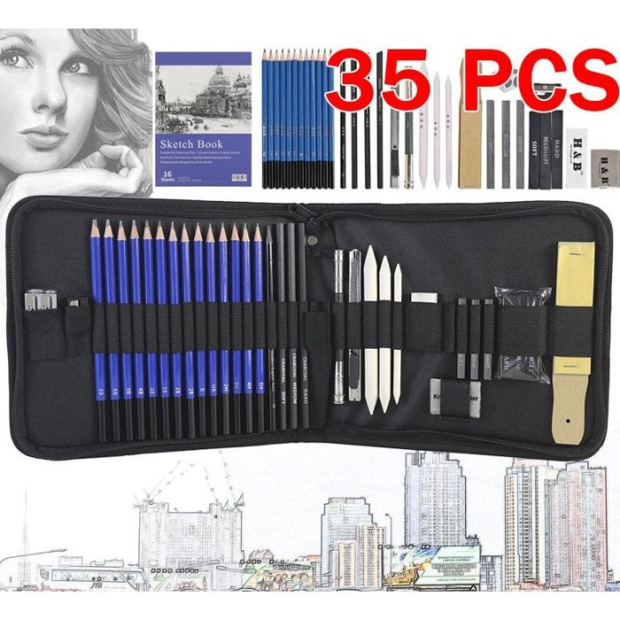 

GRATIS ONGKIR Harga Special 35PCS/Set Sketch Pencil Pisau Penghapus dan Pensil Gambar untuk