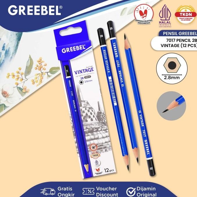 

BERGARANSI GREEBEL Pencil Tulis / Pensil 2B 7017 Vintage (12PCS/SET) / Graphite Pensil Ujian Alat
