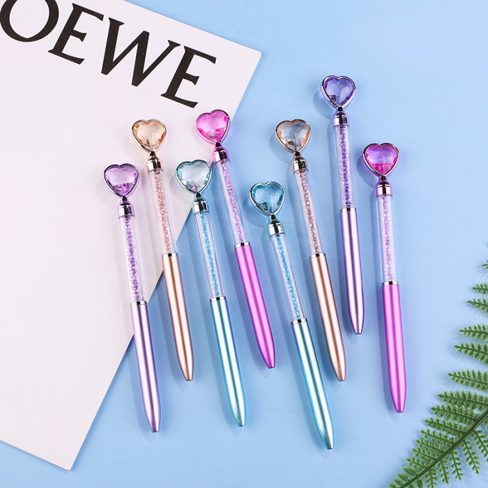 

OBRAL Cute Love Heart Diamond Ballpoint Pen Colorful Crystal Gem Rotating Gel Pens Student School