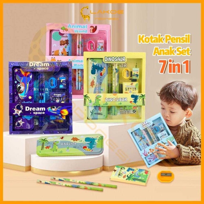 

OBRAL Kotak Pensil Anak Set 7 in 1 Stationery Hadiah Anak Sekolah KARAKTER