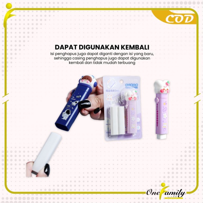 

NEW ONE-A78 Penghapus Pensil Mekanik Free 2PCS Refill Penghapus Karakter Kartun 3D Sliding Eraser /