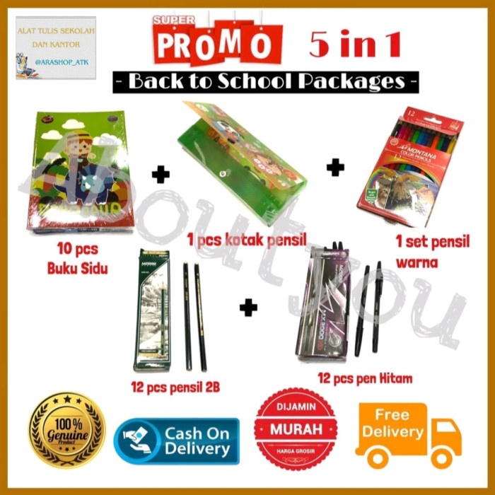 

EKSLUSIF PROMO 5 in 1 PAKET Alat Tulis Sekolah Set LENGKAP Buku Kotak Pensil