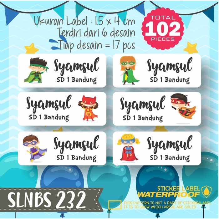 

TERPERCAYA stiker label nama anak pensil buku tas sepatu sekolah SLNBS-232