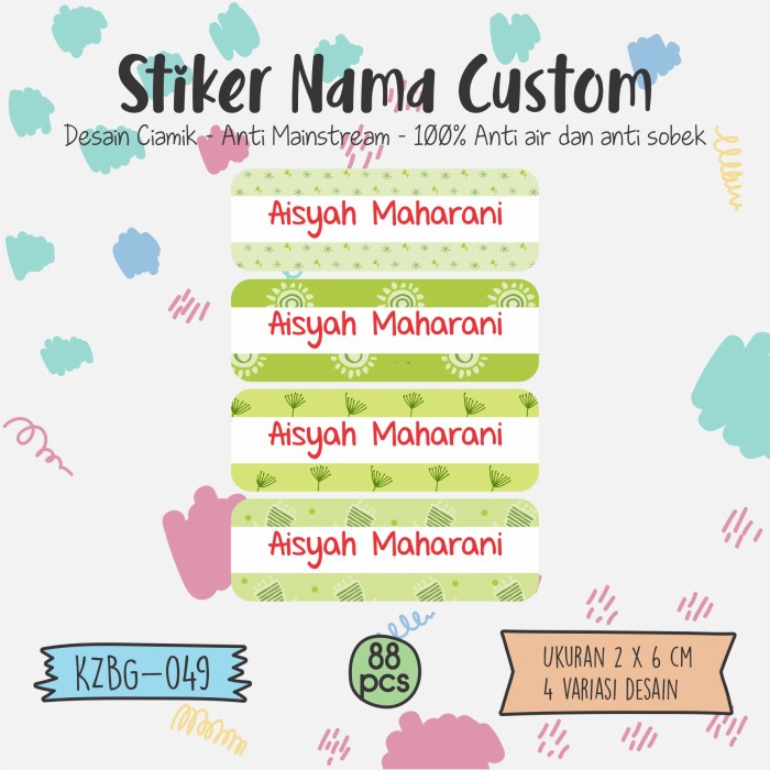 

SALE stiker label nama anak waterproof pensil sepatu sekolah botol KZBG-049