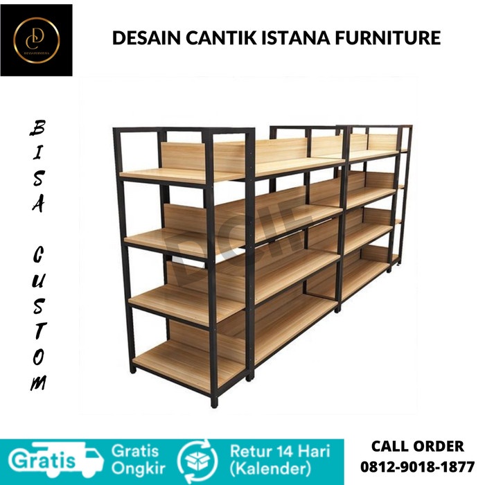 1 Set Rak Warung Toko Sembako Kayu Besi Minimalis