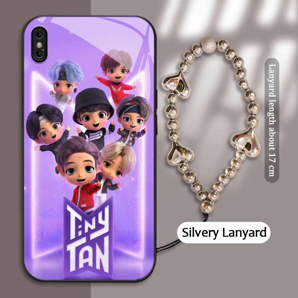 Tempered Glass case For Apple iPhone X XR XS MAX kasing Handphone Tiny TAN × Downy BTS Casing Keras 