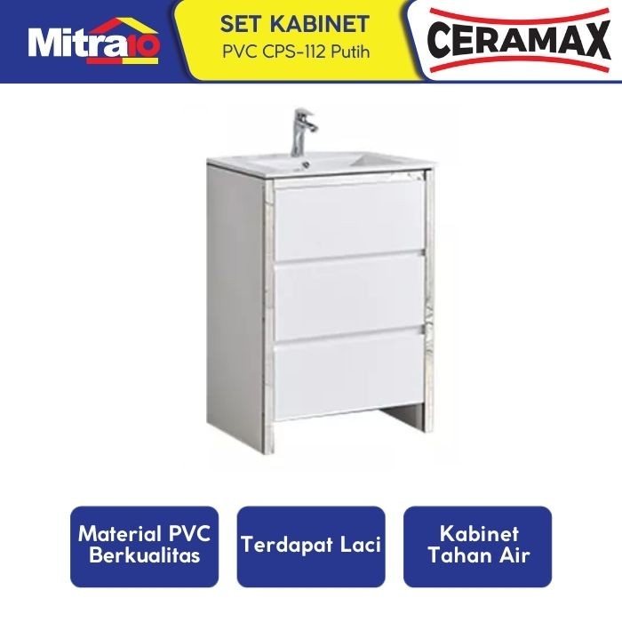 HOT SALE Ceramax Kabinet Pvc Dengan Wastafel Kamar Mandi CPS-112 (Set)