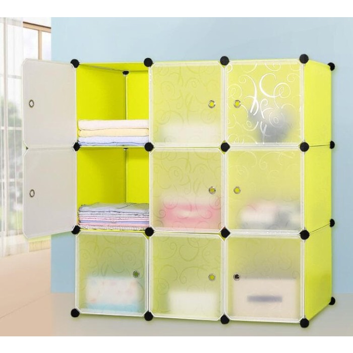 Lemari Pakaian Rak Serbaguna Susun Plastik Lemari Baju 9 Pintu
