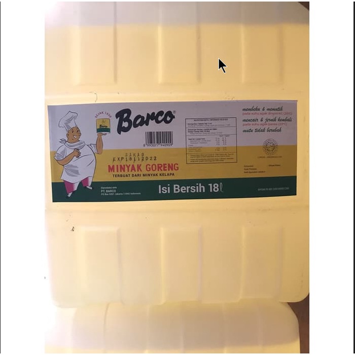 

TERLARIS barco minyak goreng kelapa 18 Liter original jerigen